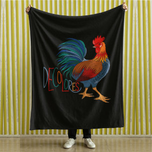 DeColores Cursillo Colorful Rooster Fleece Blanket