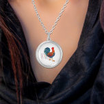 DeColores Cursillo Colorful Rooster Silver Plated Necklace<br><div class="desc">De Colores is a traditional Spanish folk song, widely used as a song in the Roman Catholic Cursillo movement. What a lovely gift of faith for you, a friend, or even a priest. The hand drawn colorful Rooster in colors of blue, red and orange and green is a stunner. Hand...</div>
