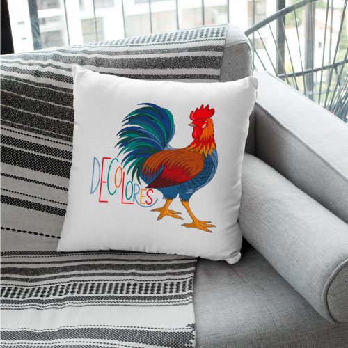 DeColores Cursillo Colorful Rooster Throw Pillow
