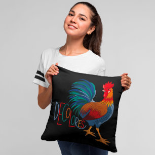 DeColores Cursillo Colorful Rooster Throw Pillow