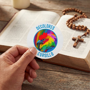 DeColores Cursillo Colorful Rooster Vivid Rainbow Classic Round Sticker