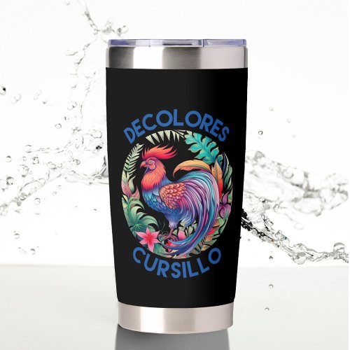 DeColores Cursillo Floral Rooster Custom Name Insulated Tumbler