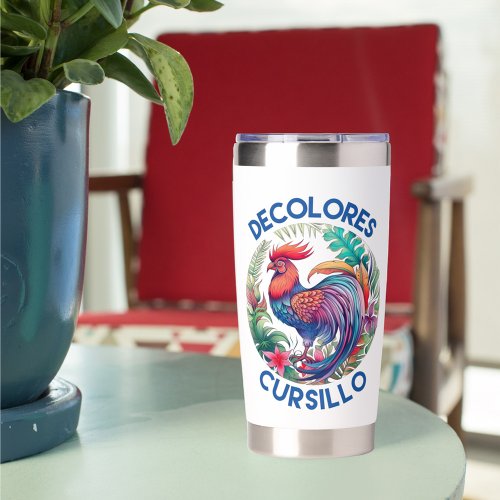 DeColores Cursillo Floral Rooster Custom Name Insulated Tumbler