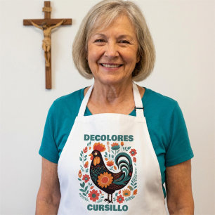 DeColores Cursillo Folk Art Black Rooster Faith  Apron