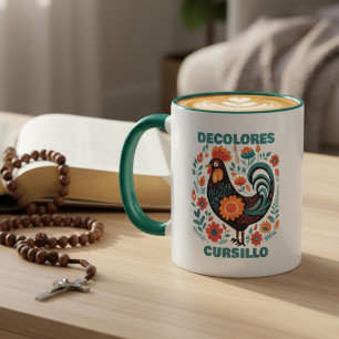 DeColores Cursillo Folk Art Black Rooster Faith Mug