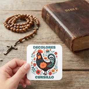 DeColores Cursillo Folk Art Black Rooster Faith Square Sticker