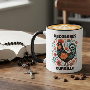 DeColores Cursillo Folk Art Colorful Black Rooster Mug