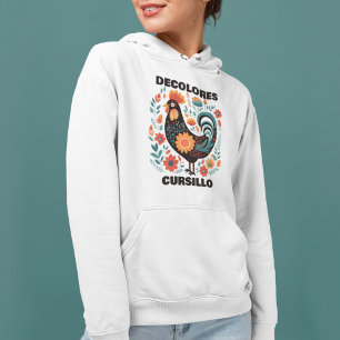 DeColores Cursillo Folk Art Dark Colorful Rooster Hoodie