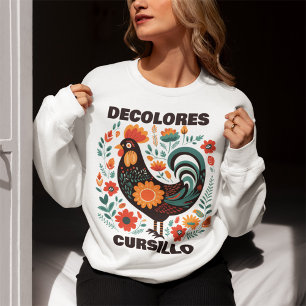 DeColores Cursillo Folk Art Dark Colorful Rooster  Sweatshirt