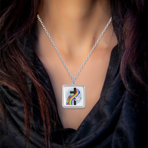 DeColores Cursillo Rainbow With Cross and Peace Do Silver Plated Necklace