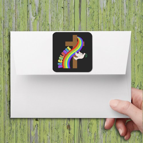 DeColores Cursillo Rainbow With Cross and Peace Do Square Sticker