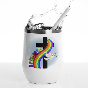 DeColores Cursillo Rainbow With Cross and Peace Do Thermal Wine Tumbler