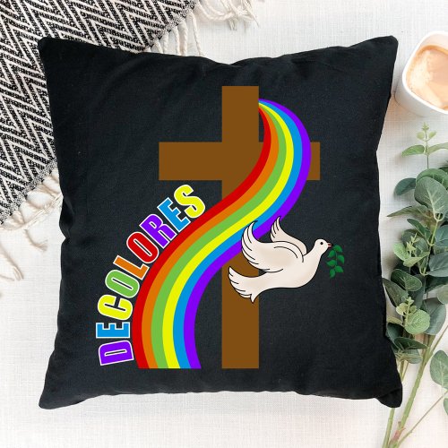 DeColores Cursillo Rainbow With Cross and Peace Do Throw Pillow
