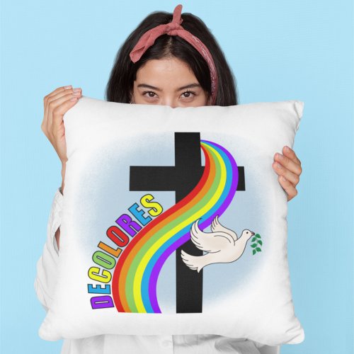 DeColores Cursillo Rainbow With Cross and Peace Do Throw Pillow