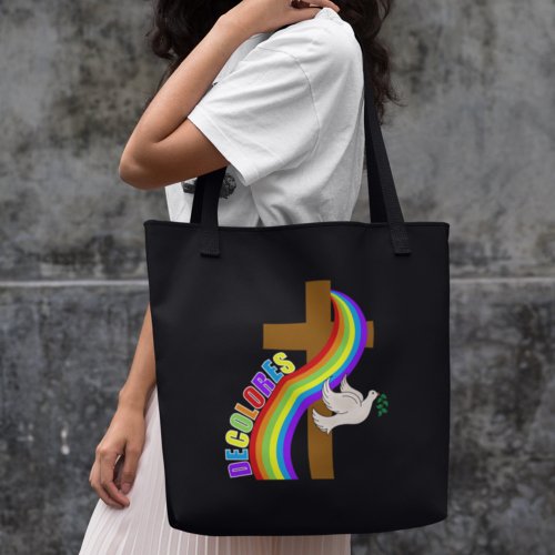 DeColores Cursillo Rainbow With Cross and Peace Do Tote Bag