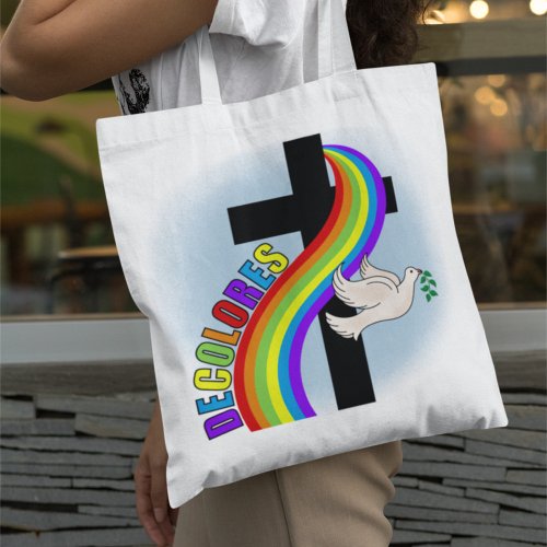DeColores Cursillo Rainbow With Cross and Peace Do Tote Bag