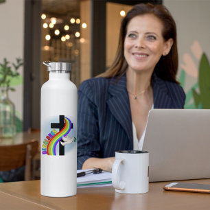 DeColores Cursillo Rainbow With Cross and Peace Do Water Bottle