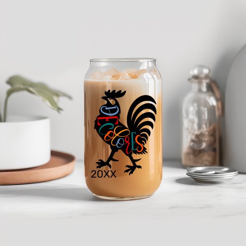 DeColores Cursillo Rooster Black Silhouette  Can Glass