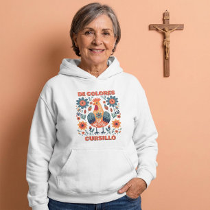 DeColores Cursillo Rooster Floral Folk Art Orange Hoodie