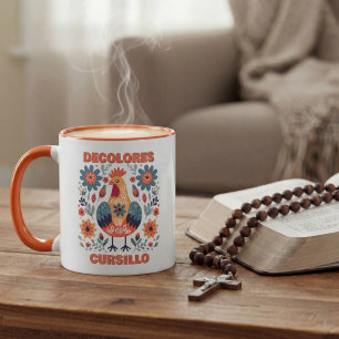 DeColores Cursillo Rooster Floral Folk Art Orange Mug