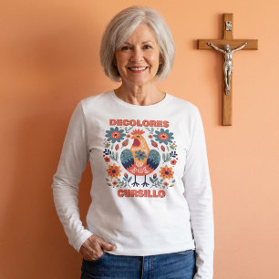 DeColores Cursillo Rooster Floral Folk Art Orange Tri-Blend Shirt