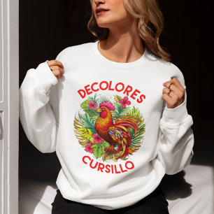 DeColores Cursillo Rooster Monstera Leaves Flowers Sweatshirt