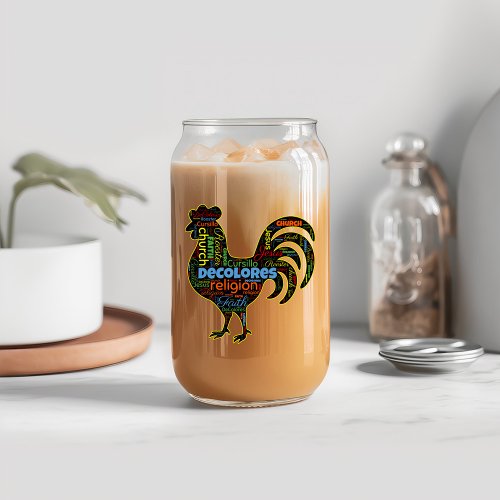 DeColores Cursillo Rooster Word Cloud  Can Glass