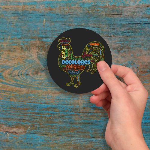 DeColores Cursillo Rooster Word Cloud  Classic Round Sticker