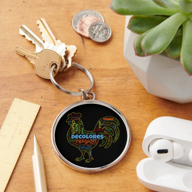 DeColores Cursillo Rooster Word Cloud  Keychain (Desk)