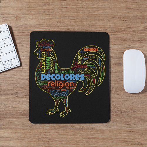 DeColores Cursillo Rooster Word Cloud  Mouse Pad
