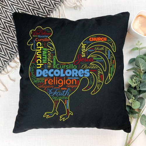 DeColores Cursillo Rooster Word Cloud  Throw Pillow