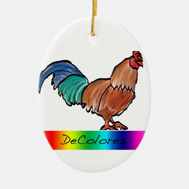 DeColores Rooster Ceramic Ornament (Front)