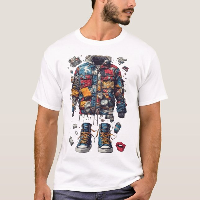 Deconstructed Collage Patchwork Jacket Sneakerhead T-Shirt (Front)
