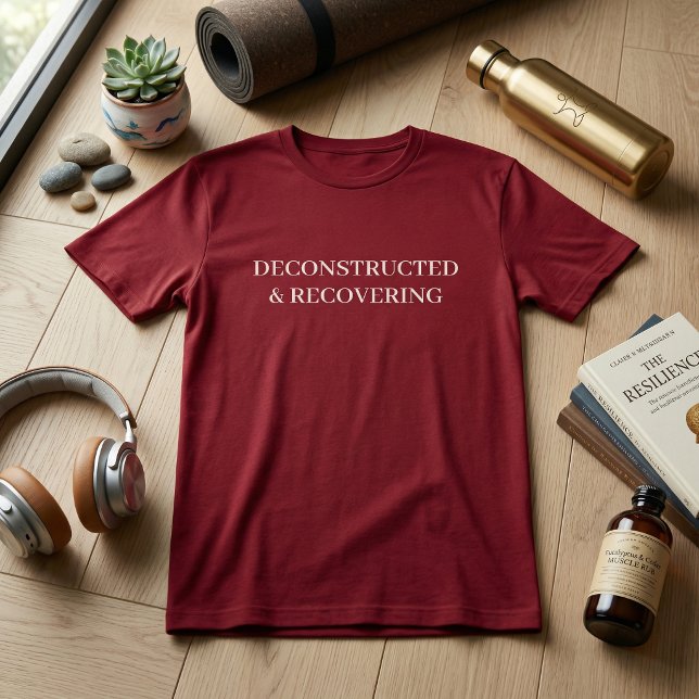 Deconstructed & Recovering Oversized Gym | Maroon T-Shirt (Deconstructed & Recovering Oversized Gym Shirt | Maroon Minimalist Typography Tee | Recovery Apparel)