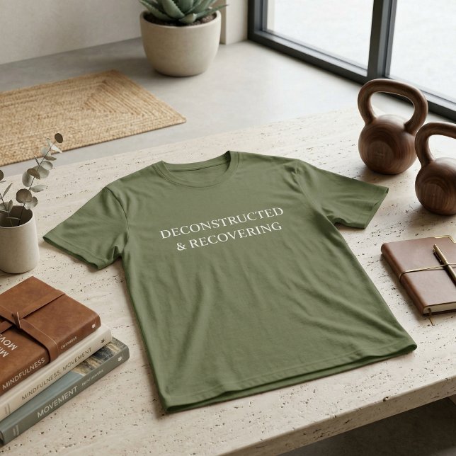Deconstructed & Recovering Oversized Gym Shirt  (Oversized Gym Shirt,Sage Green Workout Tee,Minimalist Typography Tee)