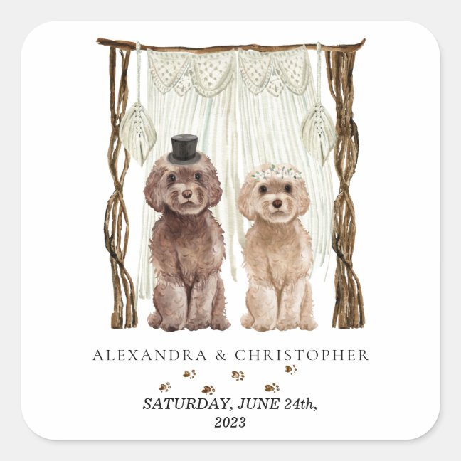 Decor Brown Cavapoo Dogs Couple Square Sticker