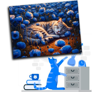 Decor cat dream animal field flowers beautiful postcard