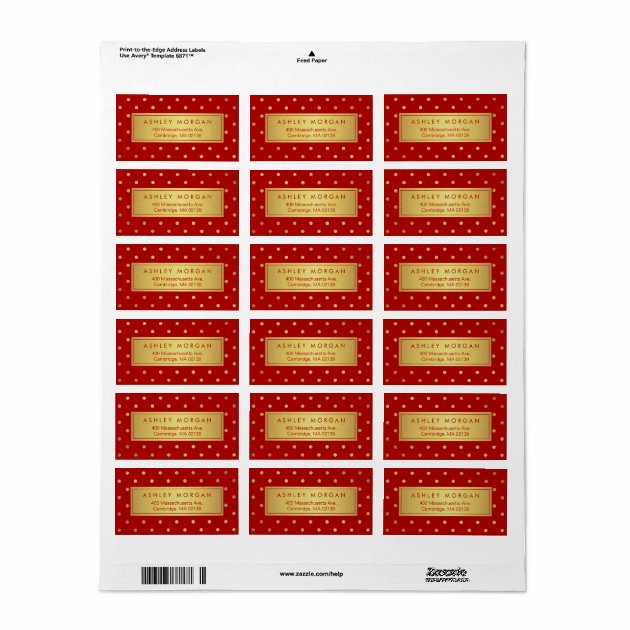 Decor Christmas Red With Glitter Gold Polka Dots Label
