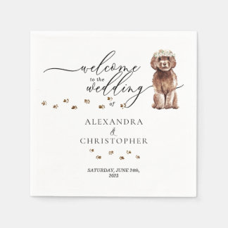Decor Drink Brown Cavapoo Dog Welcome to wedding Napkins
