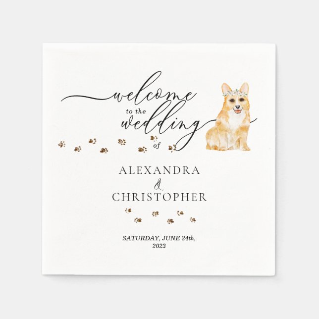 Decor Drink Corgi Dog Welcome to wedding Napkins (Front)