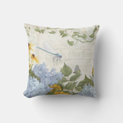 Decor French Farmhouse Vintage Floral Dragonfly Throw Pillow
