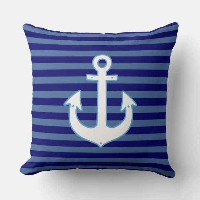 decor nautical anchor & striped navy throw pillow (Front)