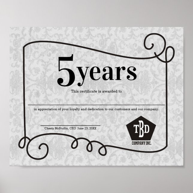 Decor universal employee anniversary certificate (Front)