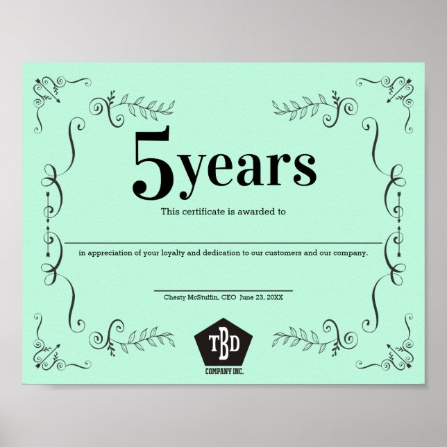Decor universal employee anniversary certificate (Front)