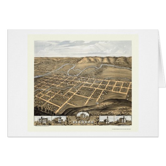 Decorah, Iowa Panoramic Map - 1870 Cards (Front Horizontal)