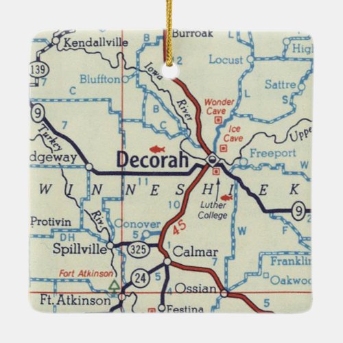 Decorah Iowa Vintage Map Ceramic Ornament