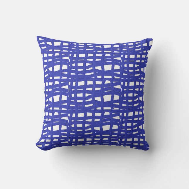 Decoraive White Background and Blue Lines on Throw Pillow (Front)