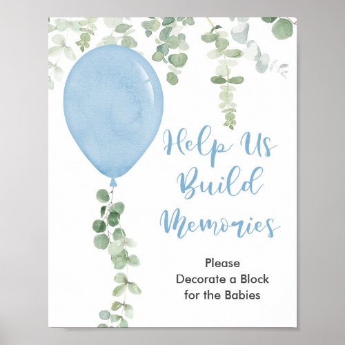 Decorate a block baby shower sign blue balloons
