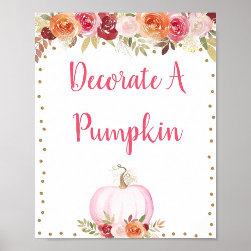 Decorate A Pumpkin Floral Pink  Gold Birthday Poster