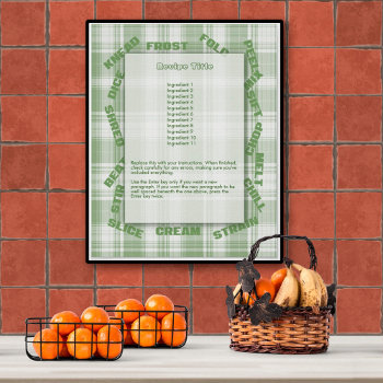 Decorate Kitchen With Your Recipe On Green Plaid Poster by colorwash at Zazzle